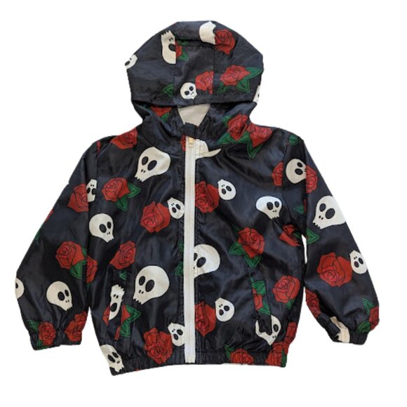 MetalliMonsters Kids Raincoat Skull & Rose Print Hoodie Jacket Size 3-4Y - Picture 1 of 6